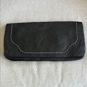 Cole Haan Large Black Leather Studded Clutch